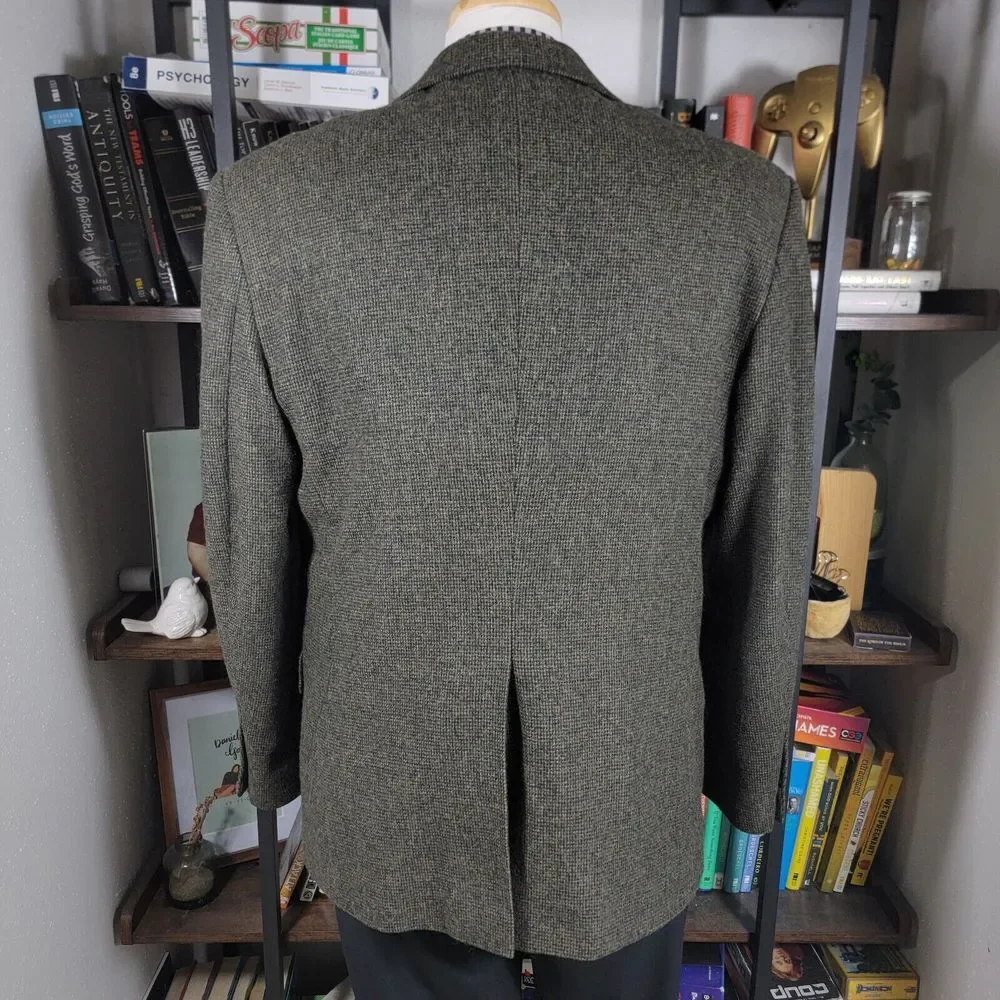VTG Club House Men's Flannel Sport Coat Blazer‎ Two Button Green Brown Size 42R